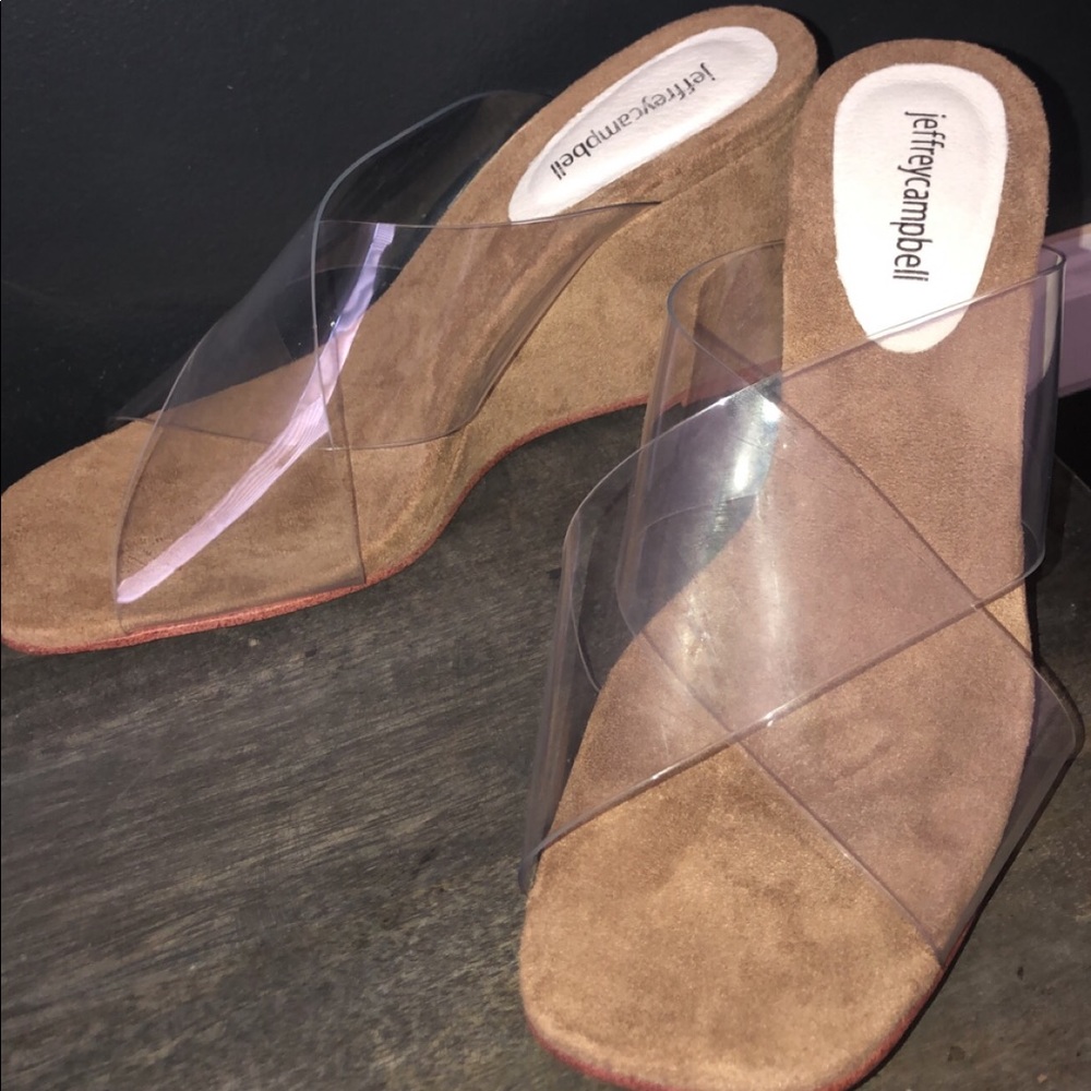 Jeffrey Campbell vinyl nude wedge sandal